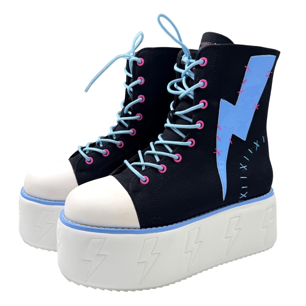Monster High x YRU Frankie Stein Platform Boots Womens 10 Black Blue New